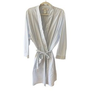EILEEN WEST Light Blue Pinstripe Cotton Robe